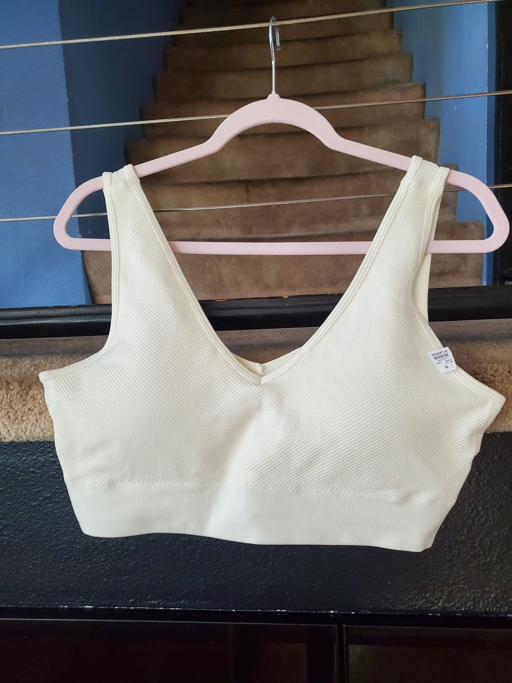 Maurices Ribbed Light Cream Wireless V-Neck Sports Bra